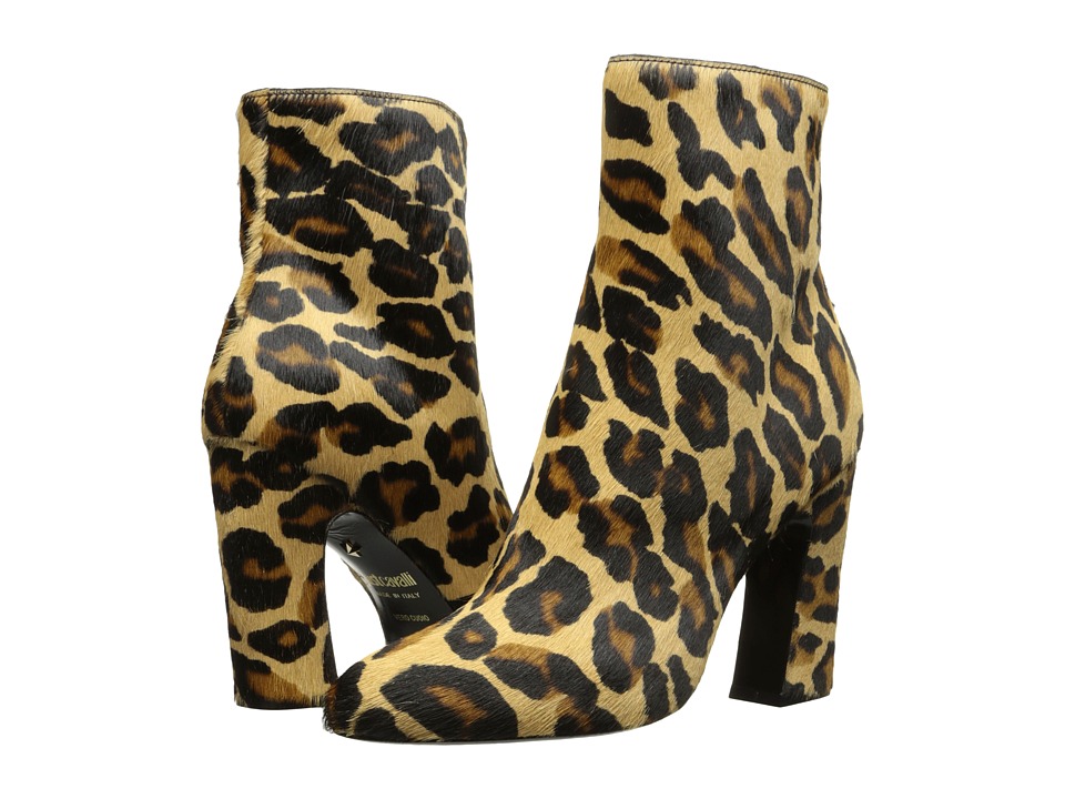 Just Cavalli Cheetah Horse Leather Ankle Boot (Brown) Women