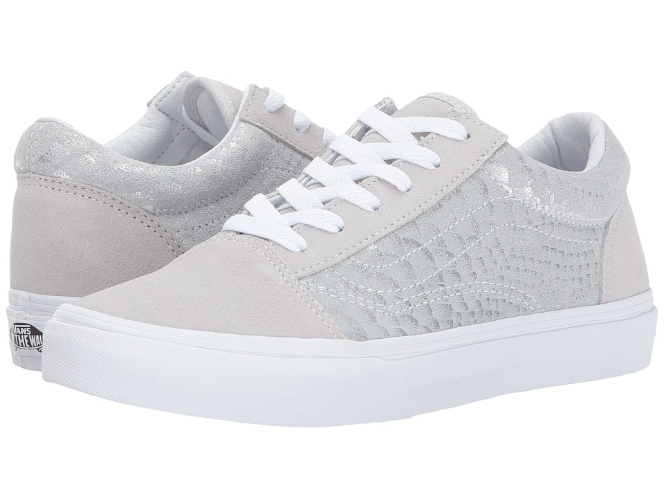 Vans Kids Old Skool (Little Kid/Big Kid) ((Metallic Snake) Silver/True White) Girls Shoes