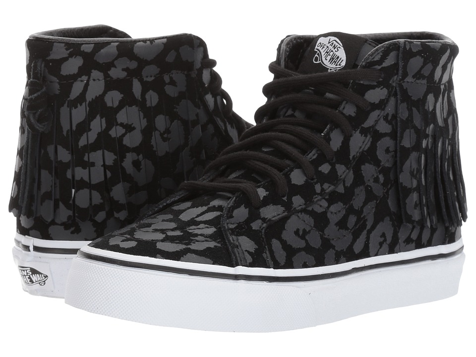 Vans Kids Sk8-Hi Moc (Little Kid/Big Kid) ((Leopard Suede) Black) Girls Shoes
