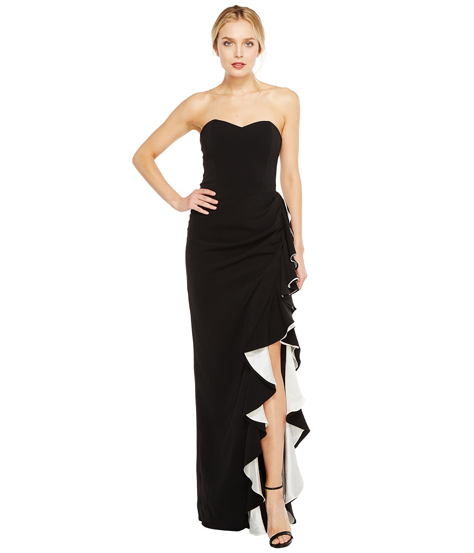 Badgley Mischka Color Block Ruffle Gown Black-White Dress Badgley Mischka Color Block Ruffle Gown Black-White Dress