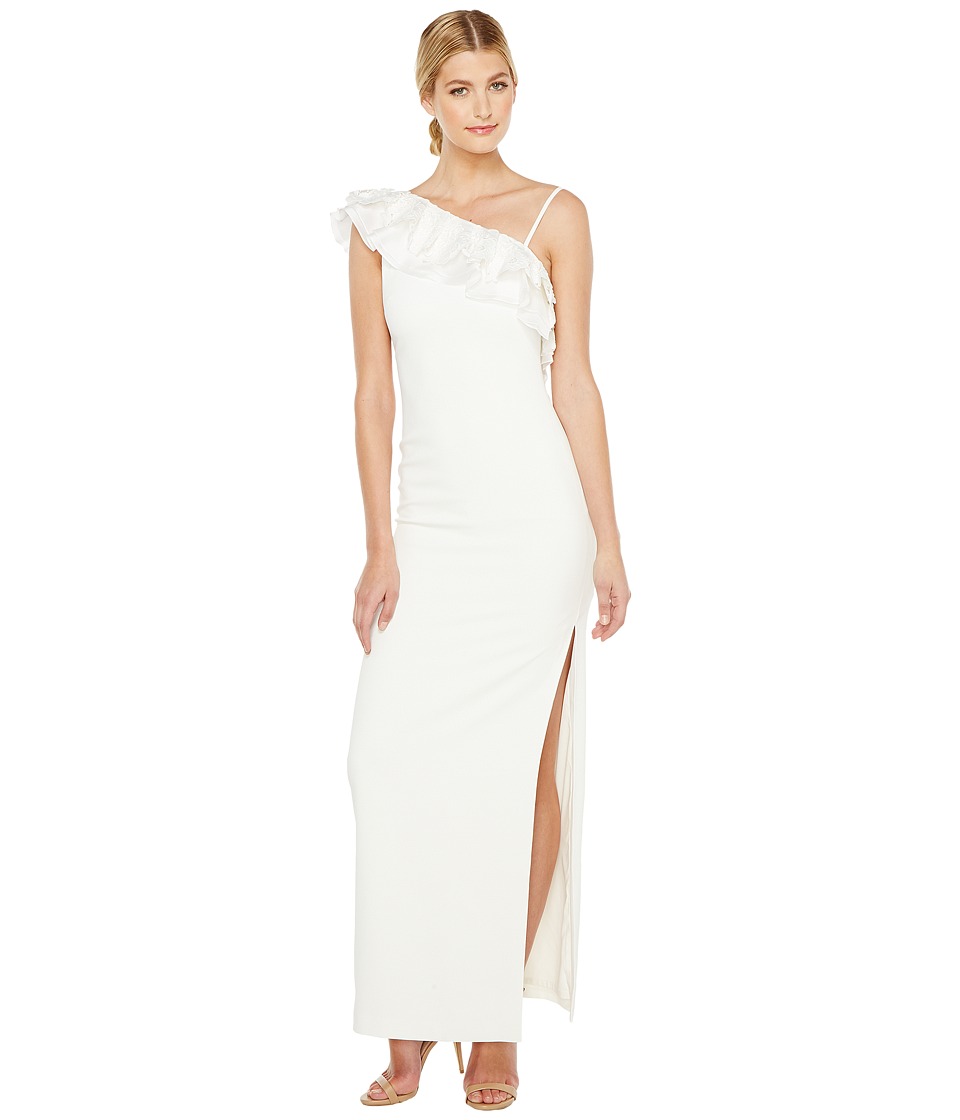 Badgley Mischka Asymmetrical Lace Trimmed Gown Light Ivory Dress Badgley Mischka Asymmetrical Lace Trimmed Gown Light Ivory Dress
