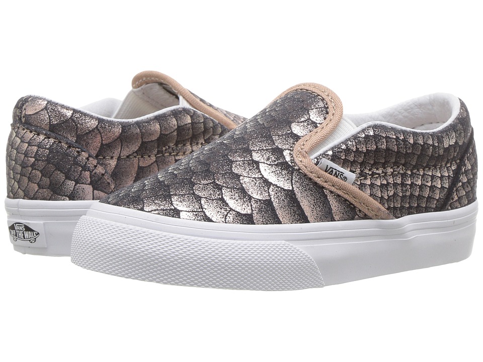 Vans Kids Classic Slip-On (Toddler) ((Metallic Snake) Rose Gold/True White) Girls Shoes