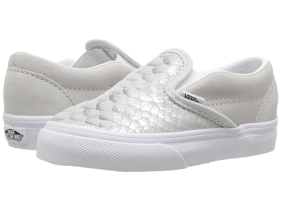 Vans Kids Classic Slip-On (Toddler) ((Metallic Snake) Silver/True White) Girls Shoes