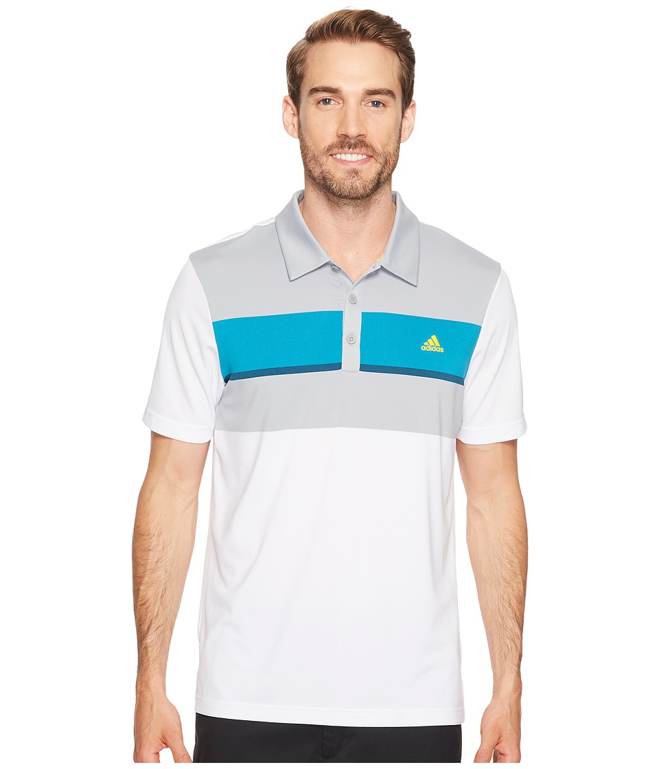 adidas Golf climacool Engineered Block Polo (White/Mid Grey/Mystery Petrol/Petrol Night) Men