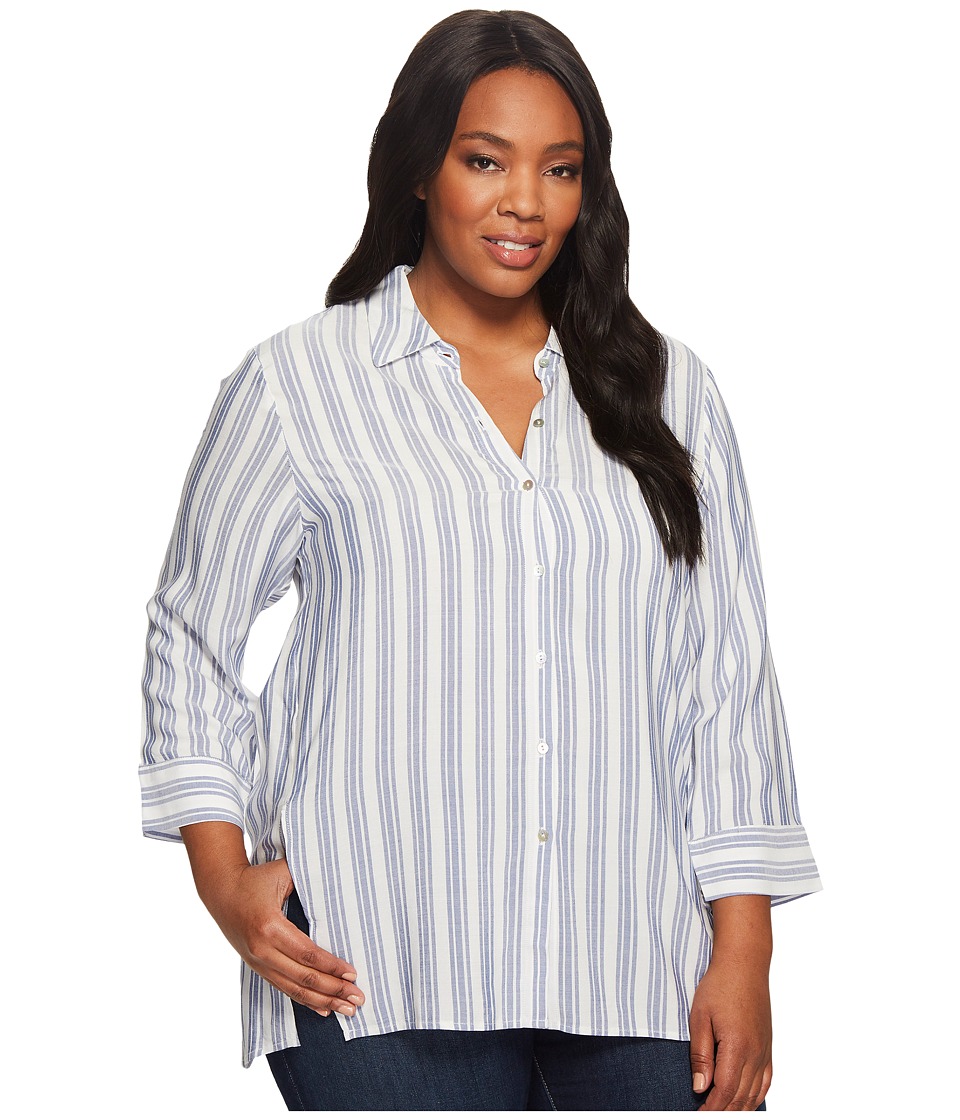 B Collection by Bobeau Plus Size Button Front Shirt (Stripe) Women