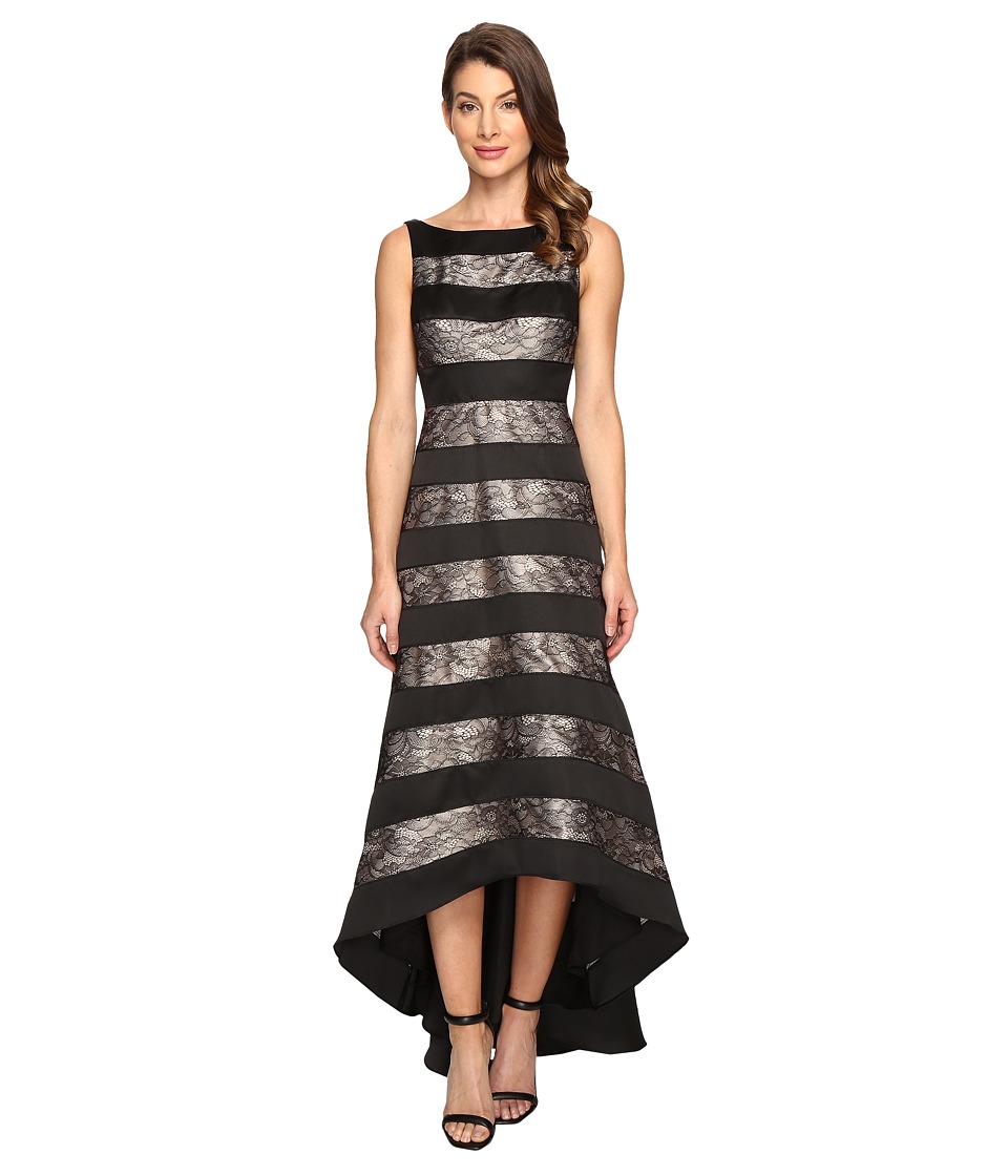 Adrianna Papell Striped Lace Mikado Hi-low Dress (Black) Women