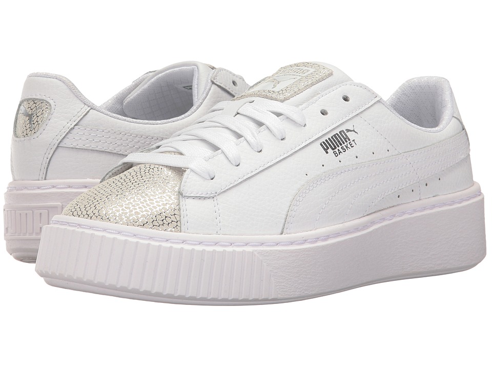 Puma Kids Basket Platform Glitz (Big Kid) (PUMA White) Girls Shoes