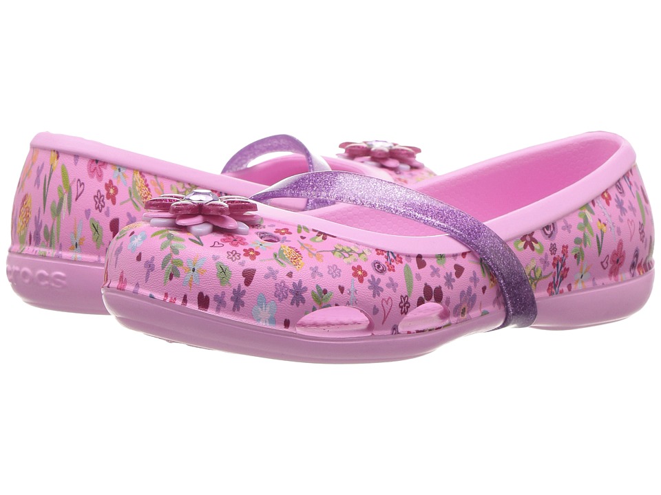 Crocs Kids Lina Graphic Flat GS (Toddler/Little Kid) (Carnation/Iris) Girls Shoes
