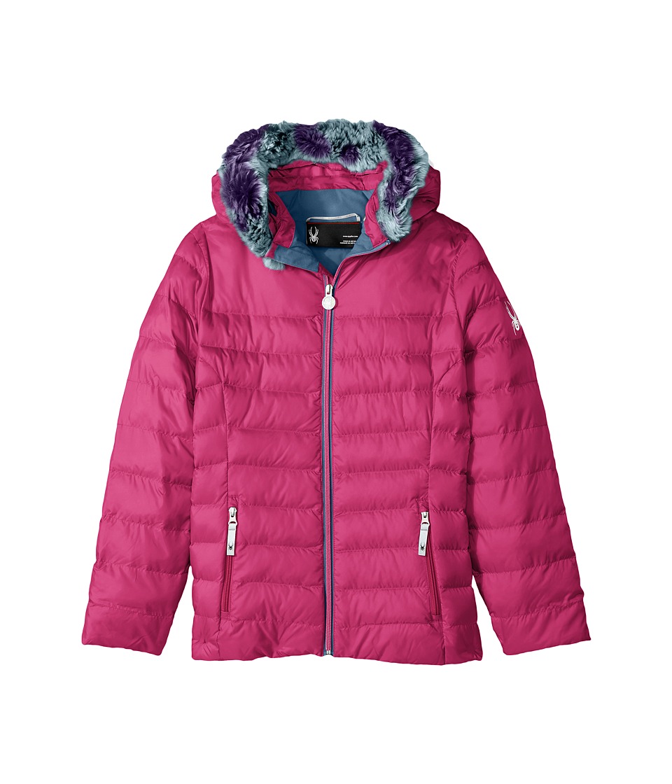 Spyder Kids Timeless Hoodie Faux Fur Down Jacket (Big Kids) (Raspberry) Girl