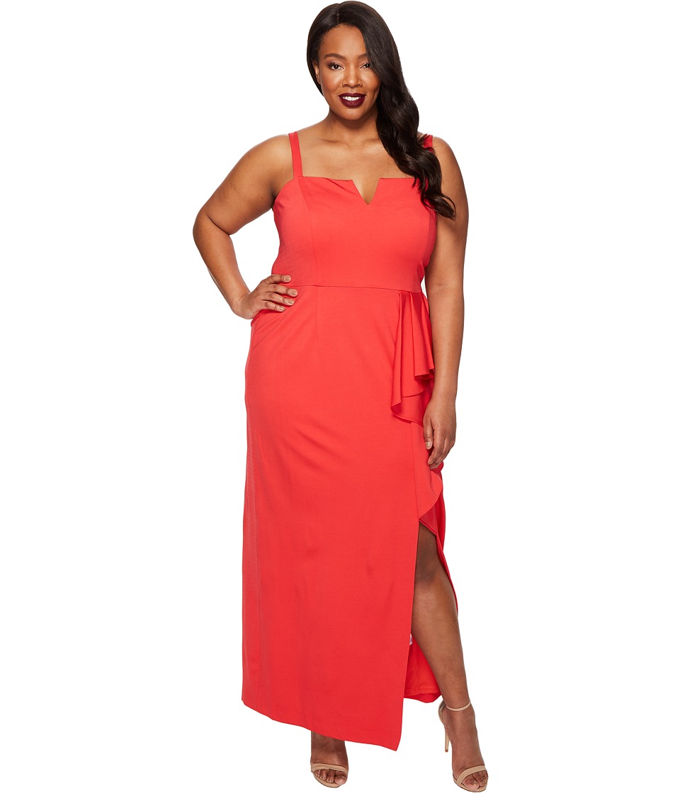 Adrianna Papell Plus Size Jersey Front Cascade Gown Hot Tomato Dress Adrianna Papell Plus Size Jersey Front Cascade Gown Hot Tomato Dress