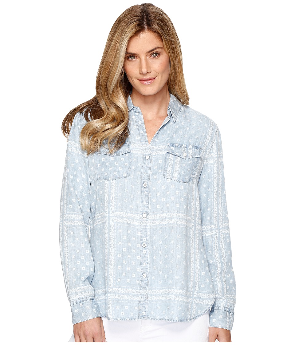 Tribal Printed Lace Lyocell Denim Shirt (Bleach) Women