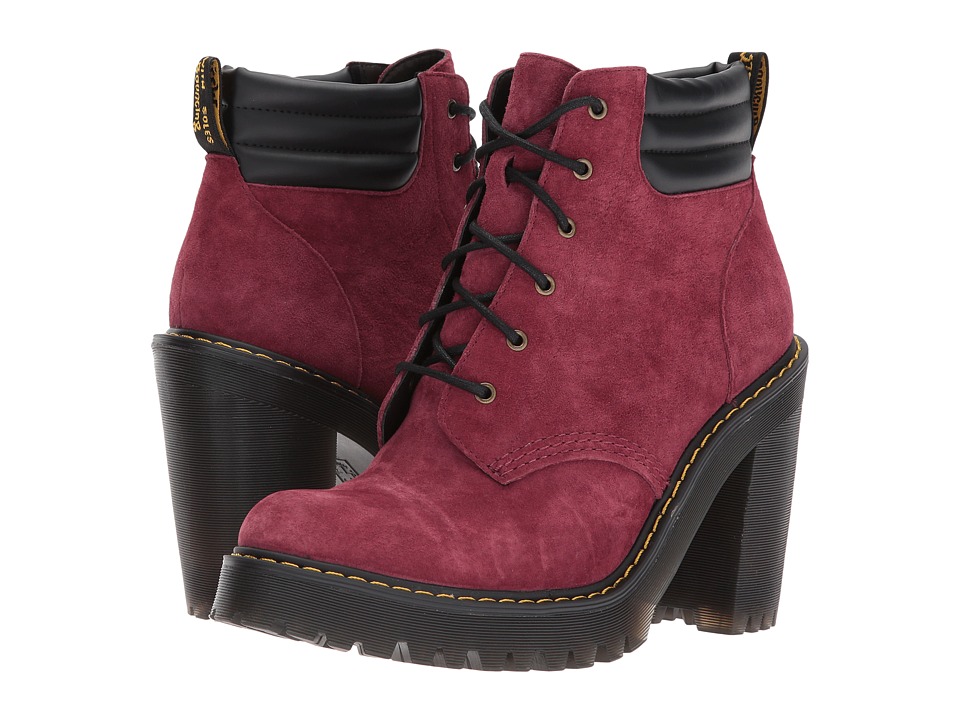 Dr. Martens Persephone 6-Eye Padded Collar Boot (Wine Soft Buck/Black Pu Srs) Women
