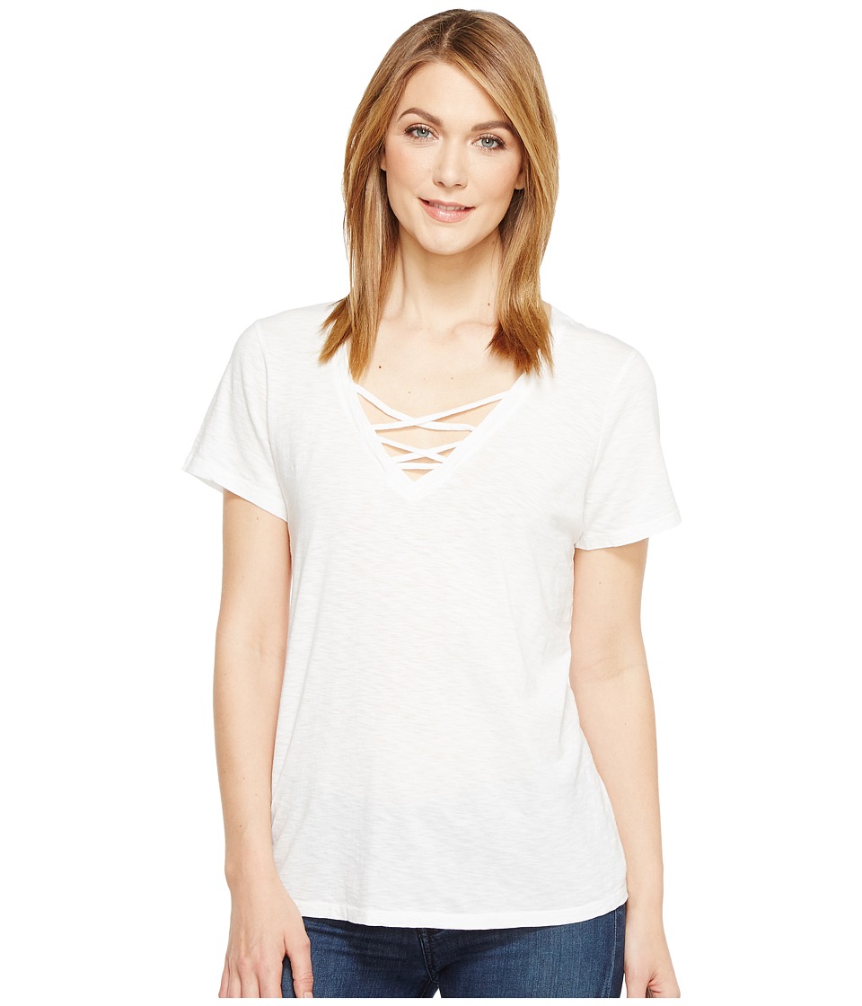Michael Stars Supima Cotton Slub Short Sleeve Lace-Up Tee (White) Women