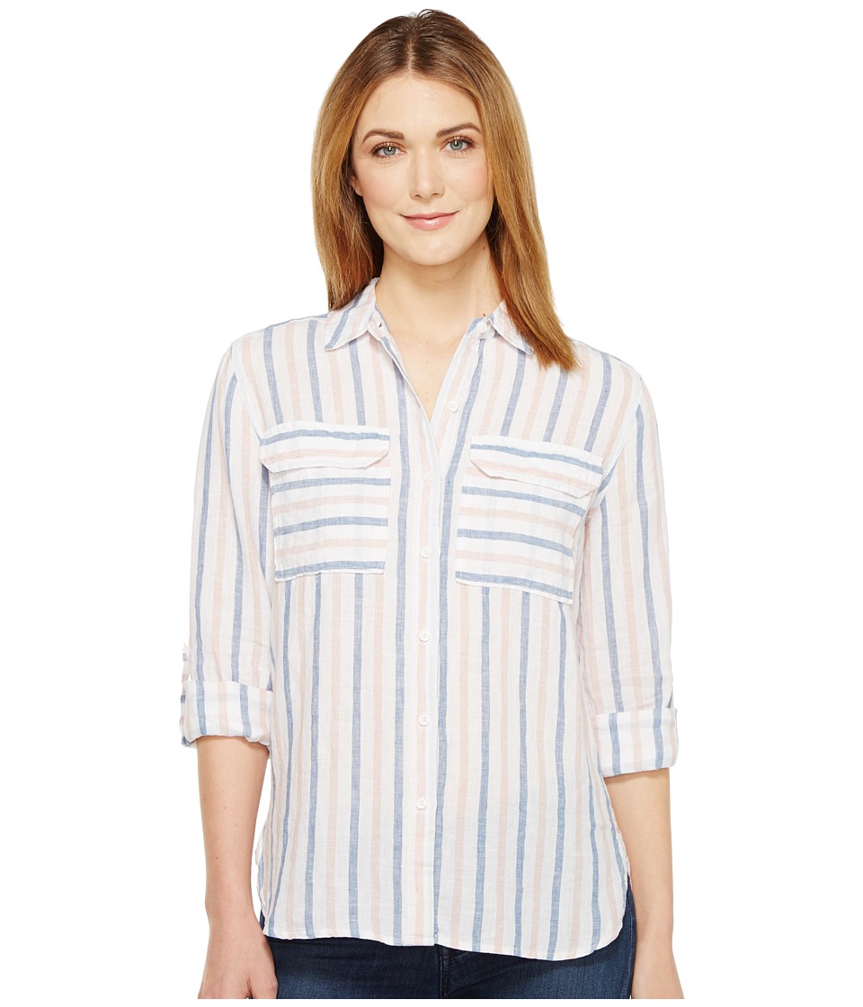 TWO by Vince Camuto Long Sleeve Stripe Relaxed Linen Shirt (Blush Pink) Women
