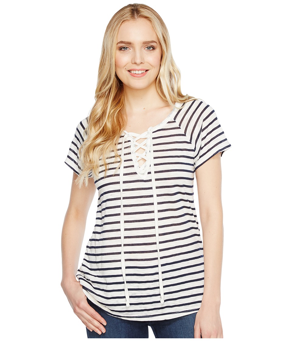 Allen Allen Short Sleeve Lace Front Tee (White) Women