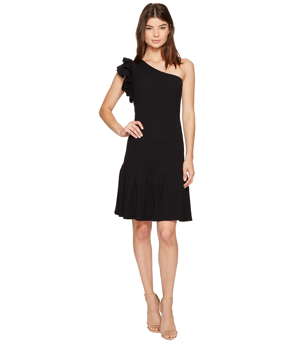 Rebecca Taylor One Shoulder Rib Jersey Dress (Black) Women
