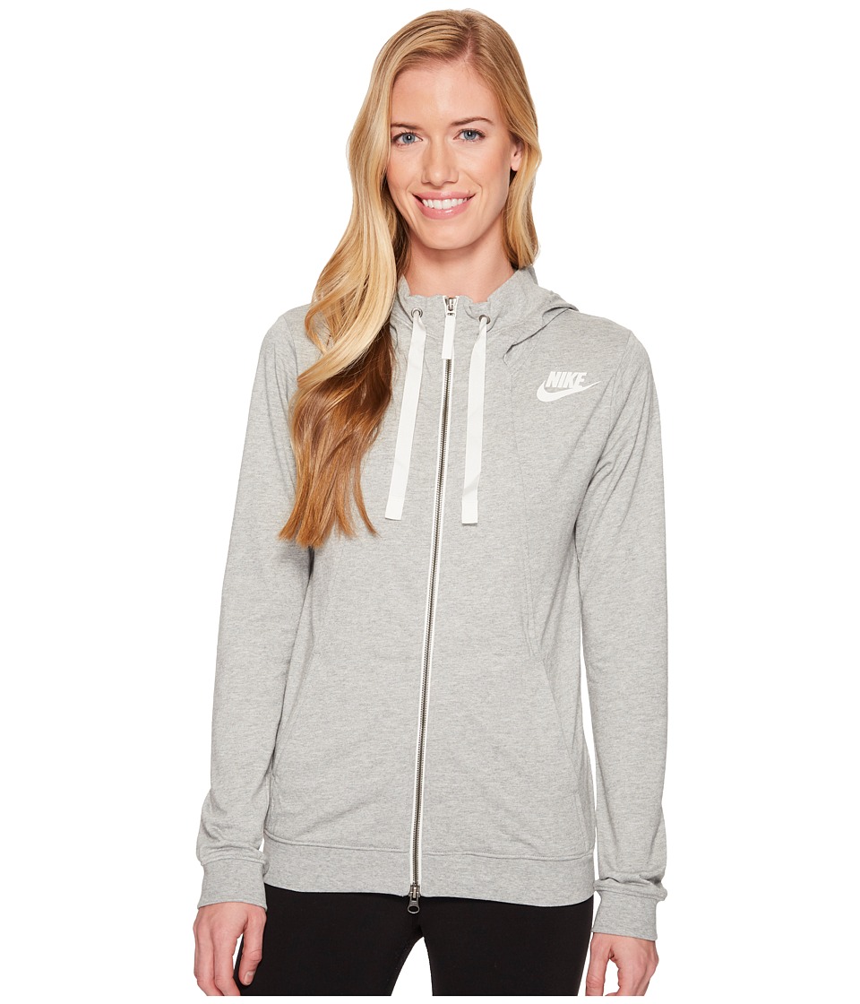 Nike Sportswear Gym Classic Full Zip Hoodie (Dark Grey Heather/Sail) Women