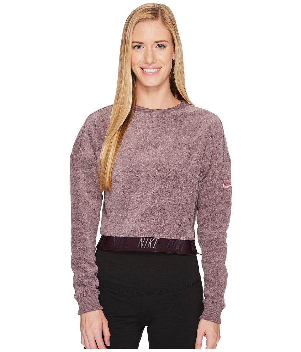 Nike Cropped Training Top (Port Wine/Heather/Sunblush) Women