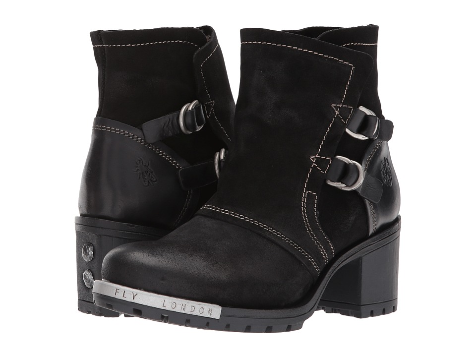 FLY LONDON Lory048Fly (Black Oil Suede/Rug) Women