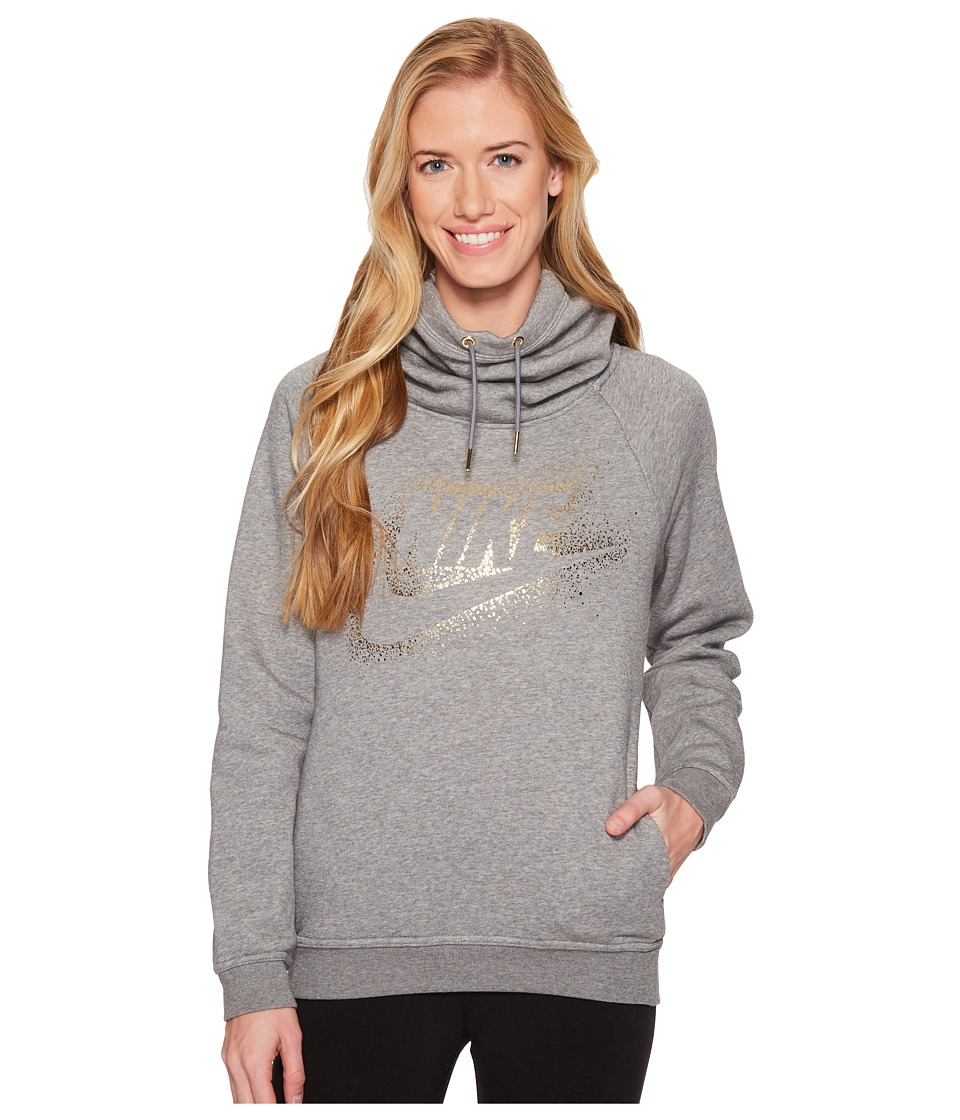 Nike Sportswear Rally Metallic Funnel-Neck Pullover Hoodie (Carbon Heather/Cool Grey) Women