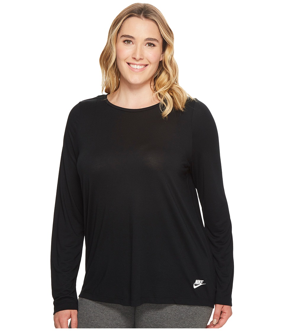 Nike Sportswear Essential Long-Sleeve Top (Size 1X-3X) (Black/Black/White) Women