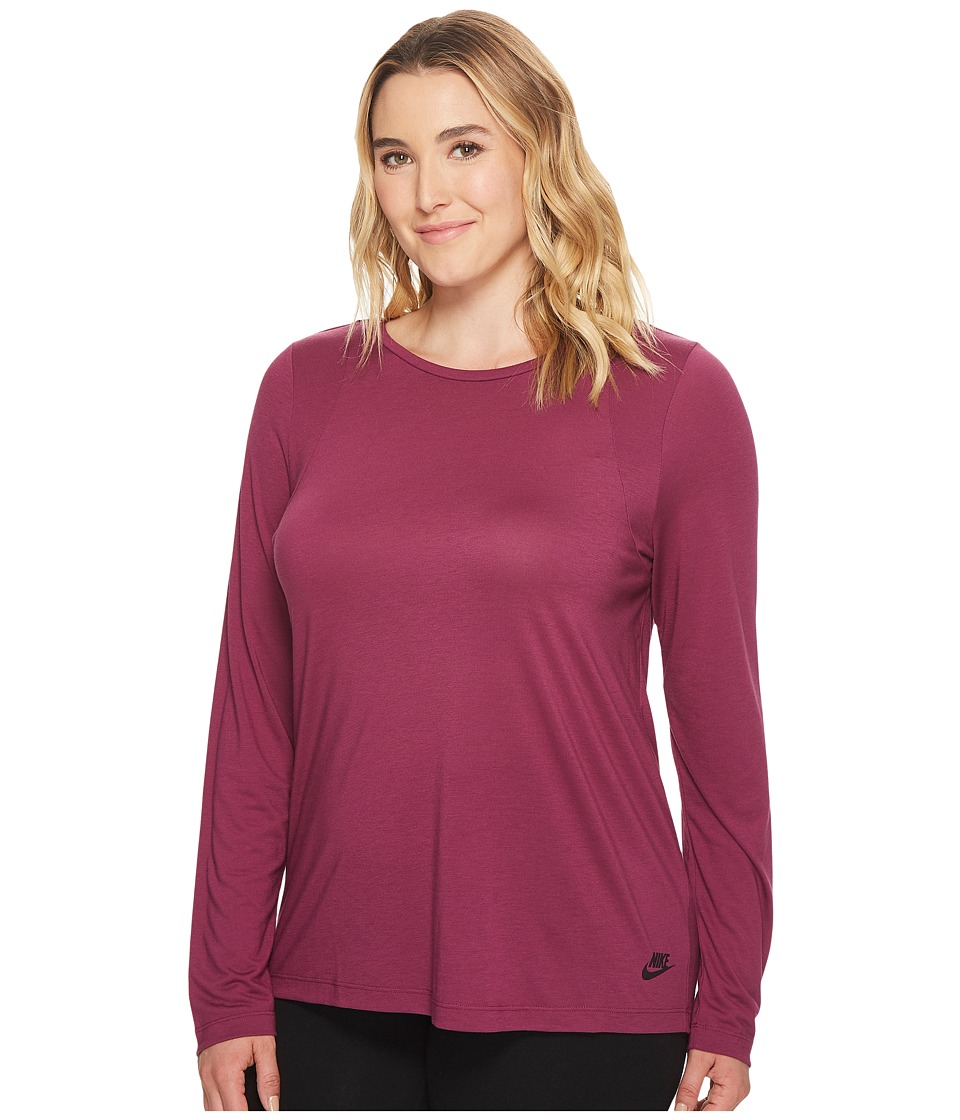 Nike Sportswear Essential Long-Sleeve Top (Size 1X-3X) (Tea Berry/Tea Berry/Port Wine) Women