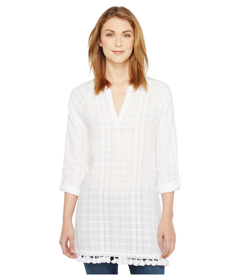TWO by Vince Camuto Long Sleeve Textured Gauze Tassel Hem Tunic (Ultra White) Women