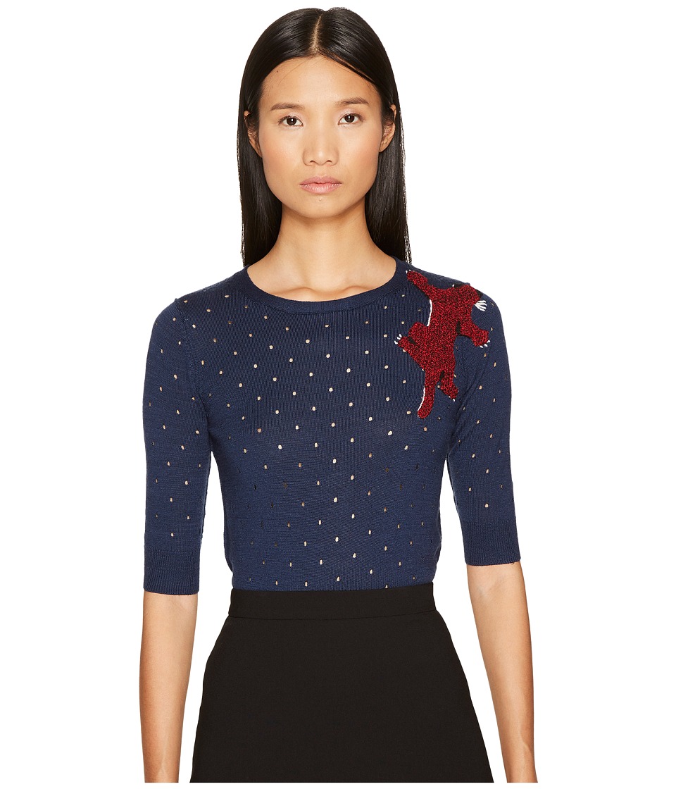 Sonia Rykiel Perforated Woolsilk Knit Sweater (Multi Black) Women