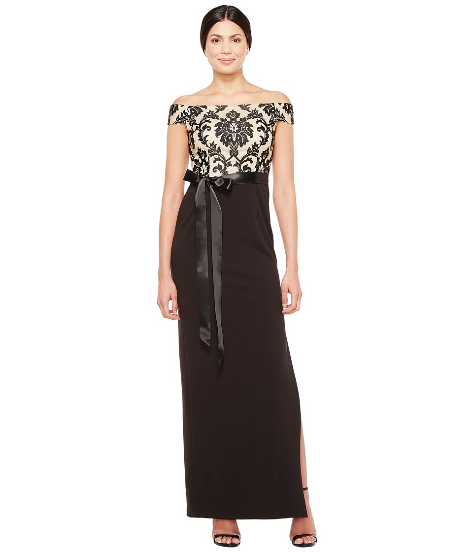 Adrianna Papell Emblem Column Gown (Black/Nude) Women