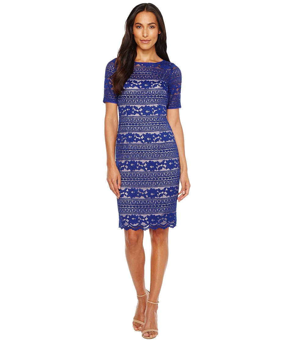 Adrianna Papell Corded Stripe Lace Dress (Neptune) Women