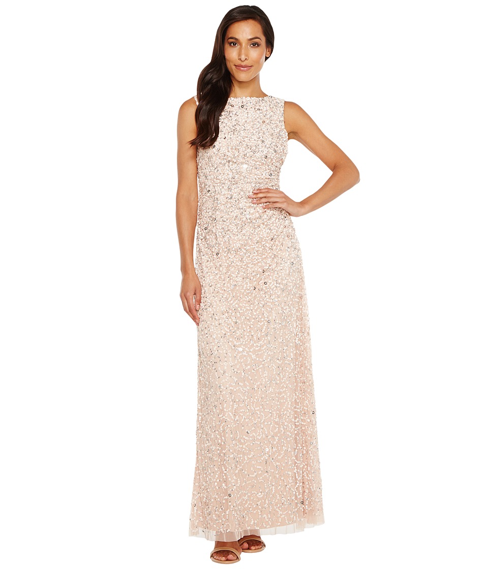 Adrianna Papell Cowl Drape Crunchy Bead Gown (Blush) Women