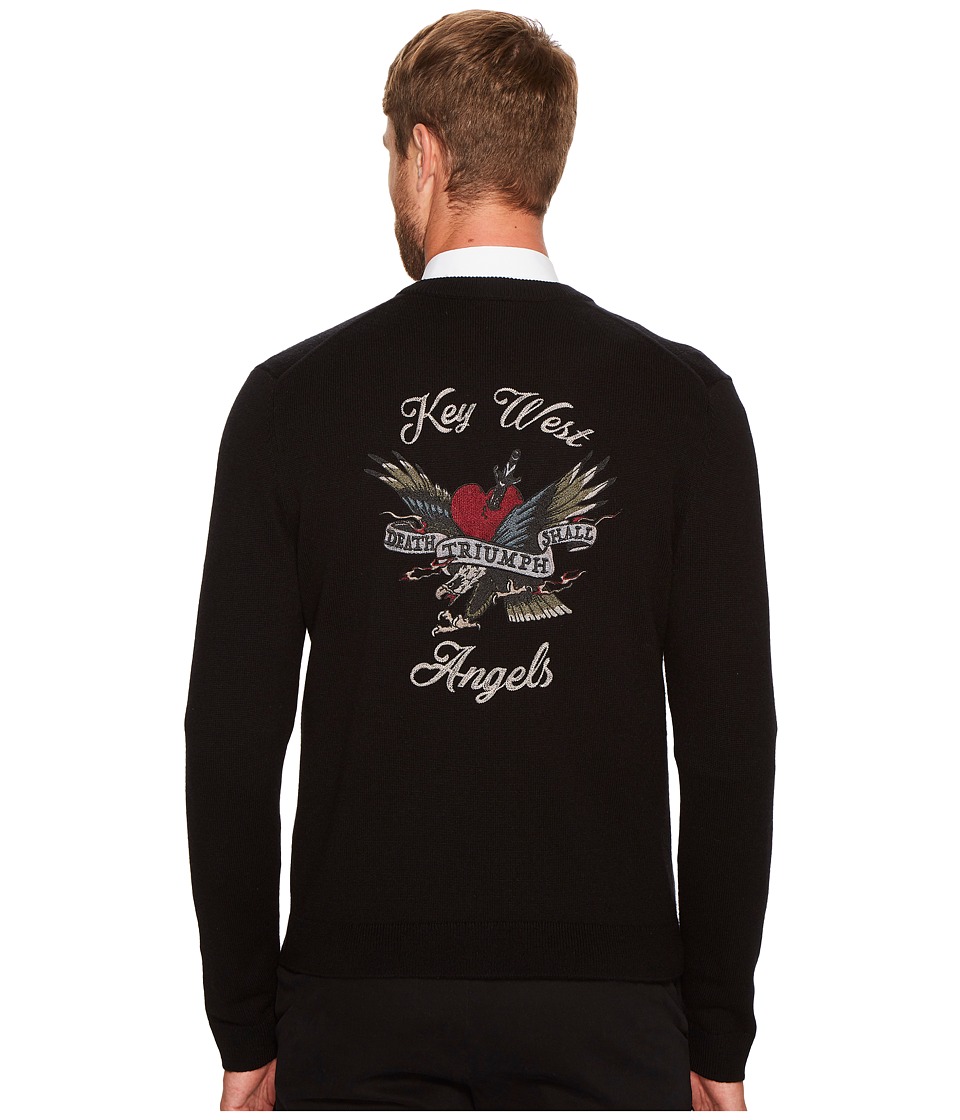 The Kooples Cardigan with Lost My Mind Embroidery (Black) Men