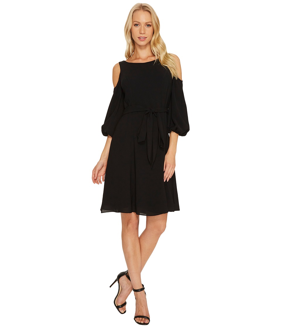 Adrianna Papell Gauzy Crepe Cold Shoulder Dress (Black) Women