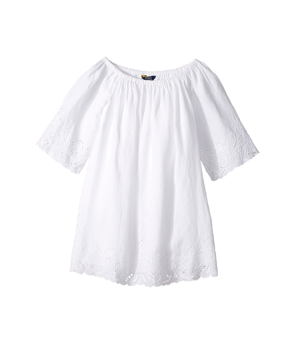 Polo Ralph Lauren Kids Girls Dresses Polo Ralph Lauren Kids Cotton Lace Hem Dress (Big Kids) (White) Girl