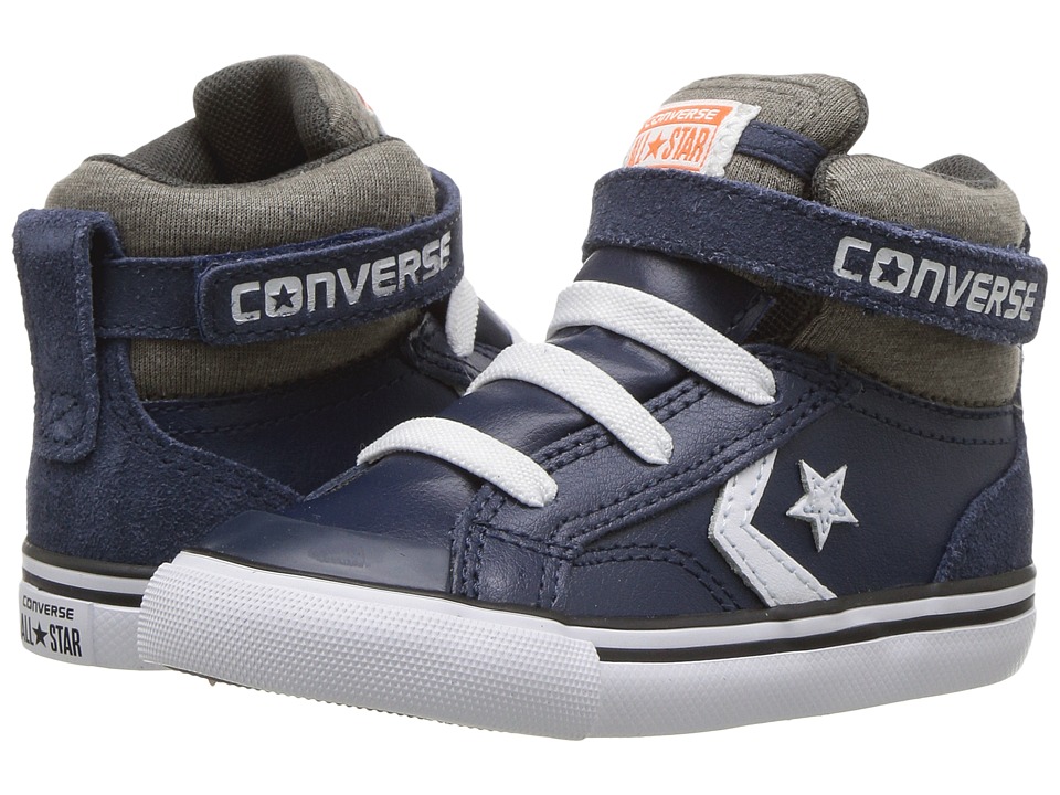Converse Kids Pro Blaze Strap Leather and Suede Hi (Infant/Toddler) (Navy/Storm Wind/White) Boys Shoes