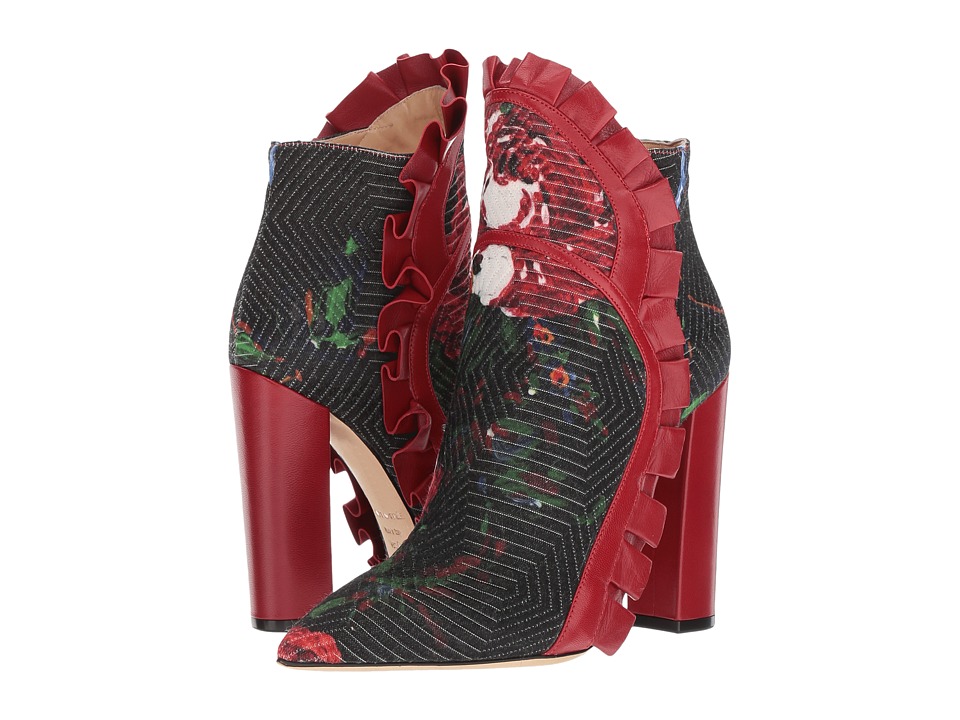 Racine Carree Vivian Flare Ruffle Ankle Boot (Black/Black/Black) Women