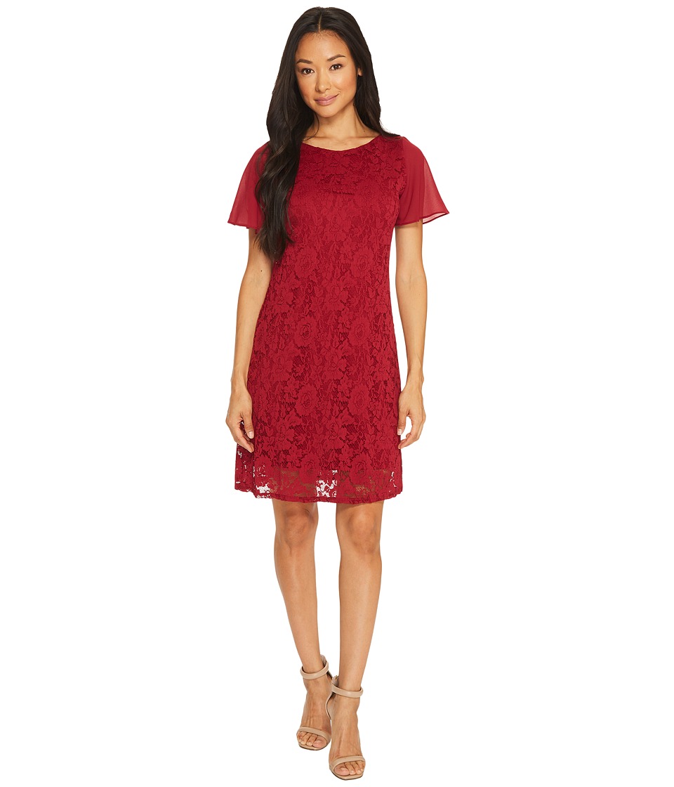 Taylor Textured A-Line Lace Dress with Chiffon Sleeves (Merlot) Women