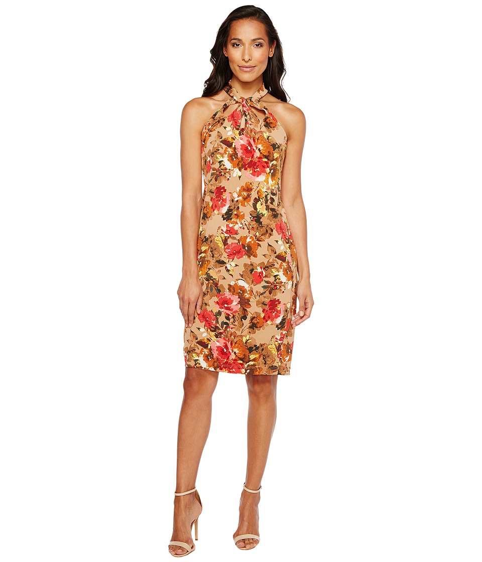 Taylor Floral Knot Neck Midi with Triple Keyhole (Ginger Floral) Women