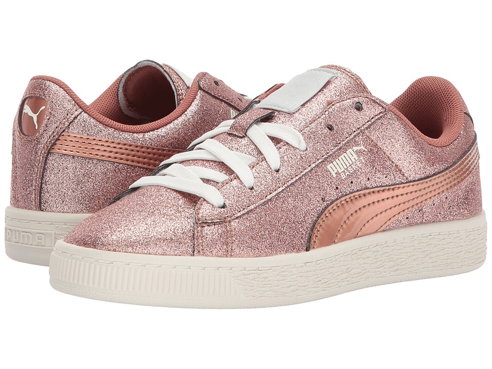 Puma Kids Basket Holiday Glitz (Little Kid/Big Kid) (Copper Rose) Girls Shoes