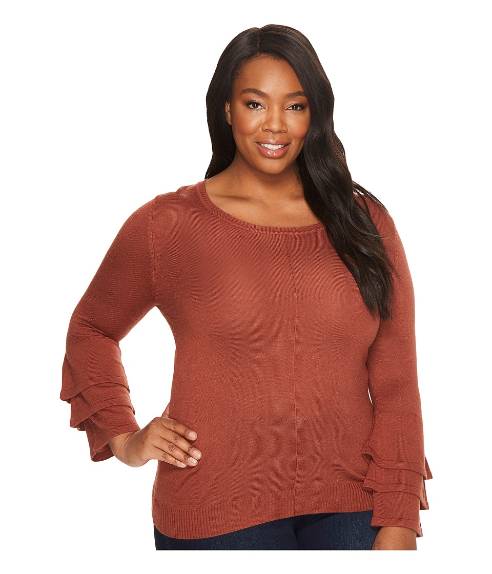 B Collection by Bobeau Plus Size Ruffle Sleeve Sweater (Redwood) Women