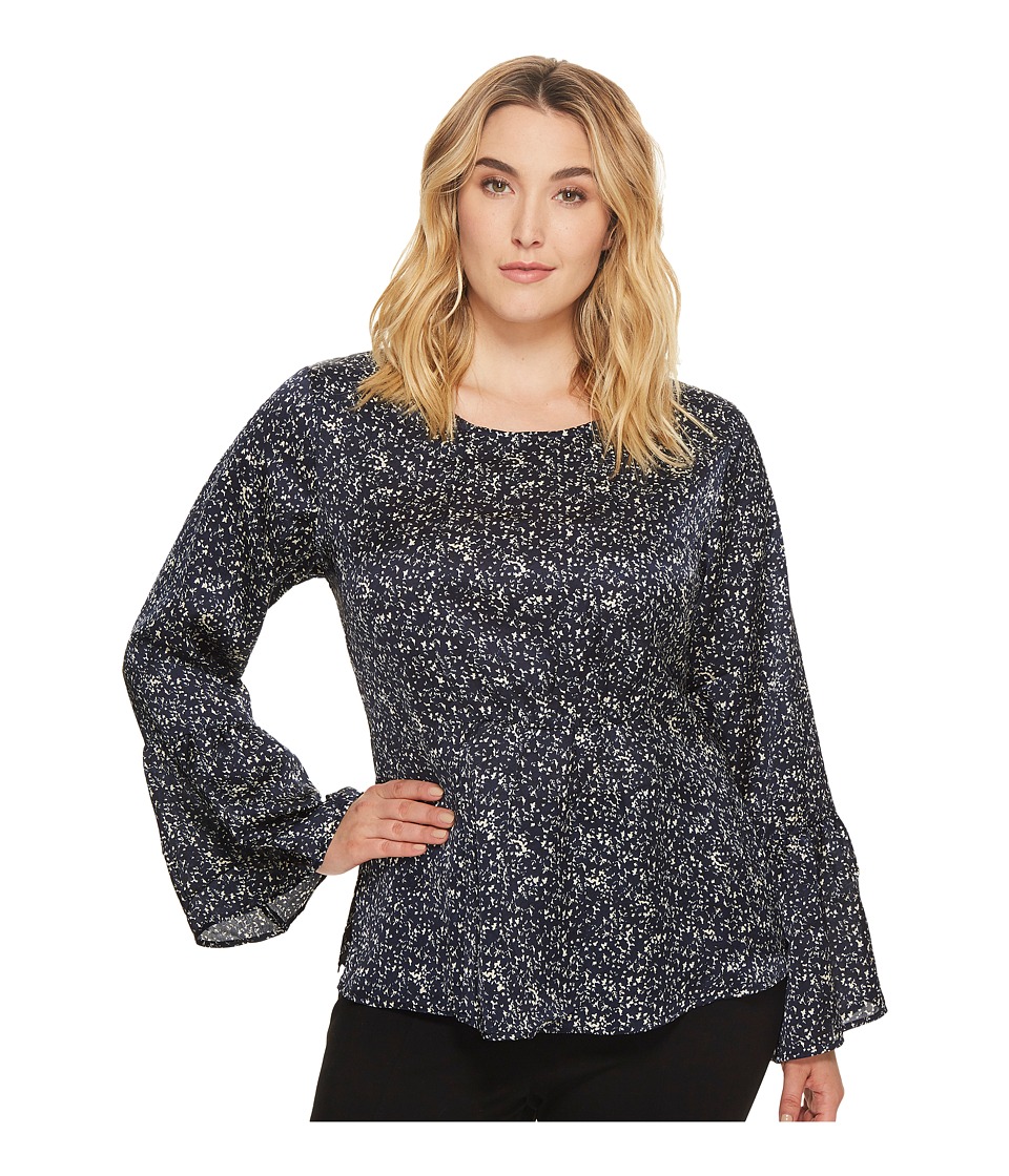 B Collection by Bobeau Plus Size Lee Flare Sleeve Blouse (Navy Star) Women