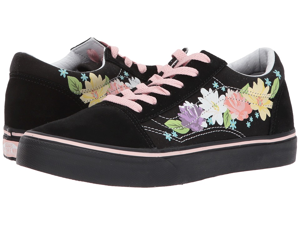 Vans Kids Old Skool (Little Kid/Big Kid) ((Flower Crown) Black/English Rose) Girl