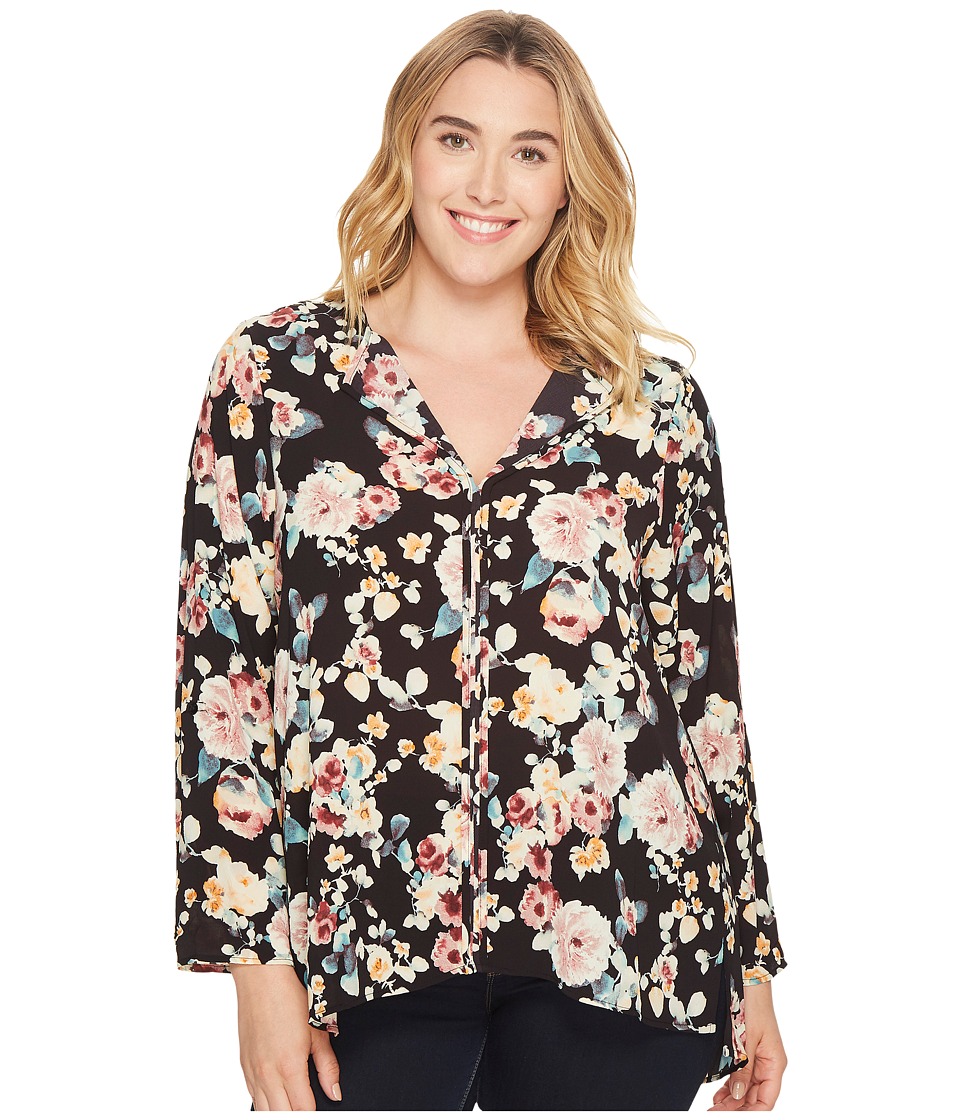 B Collection by Bobeau Plus Size Cristy Pleat Back Top (Black Print) Women