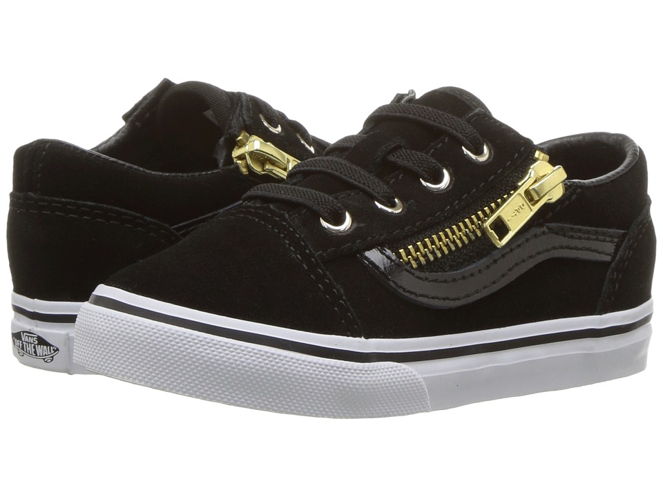 Vans Kids Old Skool Zip (Toddler) ((Suede) Black/Gold) Girls Shoes