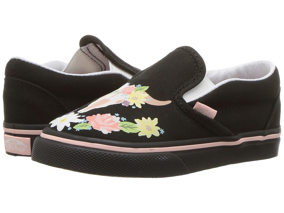 Vans Kids Classic Slip-On (Toddler) ((Flower Crown) Black/English Rose) Girls Shoes