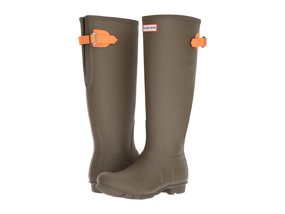 Hunter Original Back Adjustable Rain Boots (Swamp Green/Comet Orange) Women