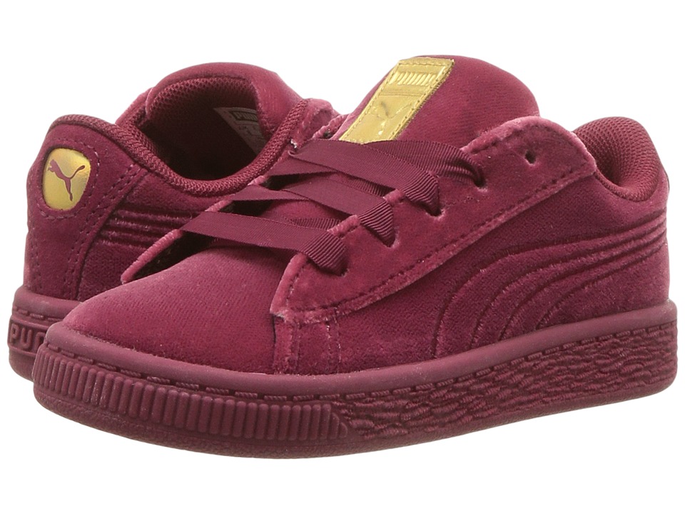 Puma Kids Basket Classic Velour (Toddler) (Tibetan Red/Metallic Gold) Girls Shoes