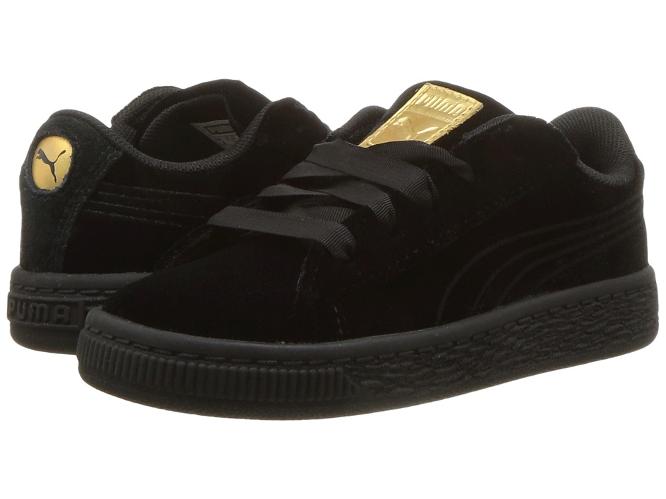 Puma Kids Basket Classic Velour (Toddler) (Puma Black/Metallic Gold) Girls Shoes