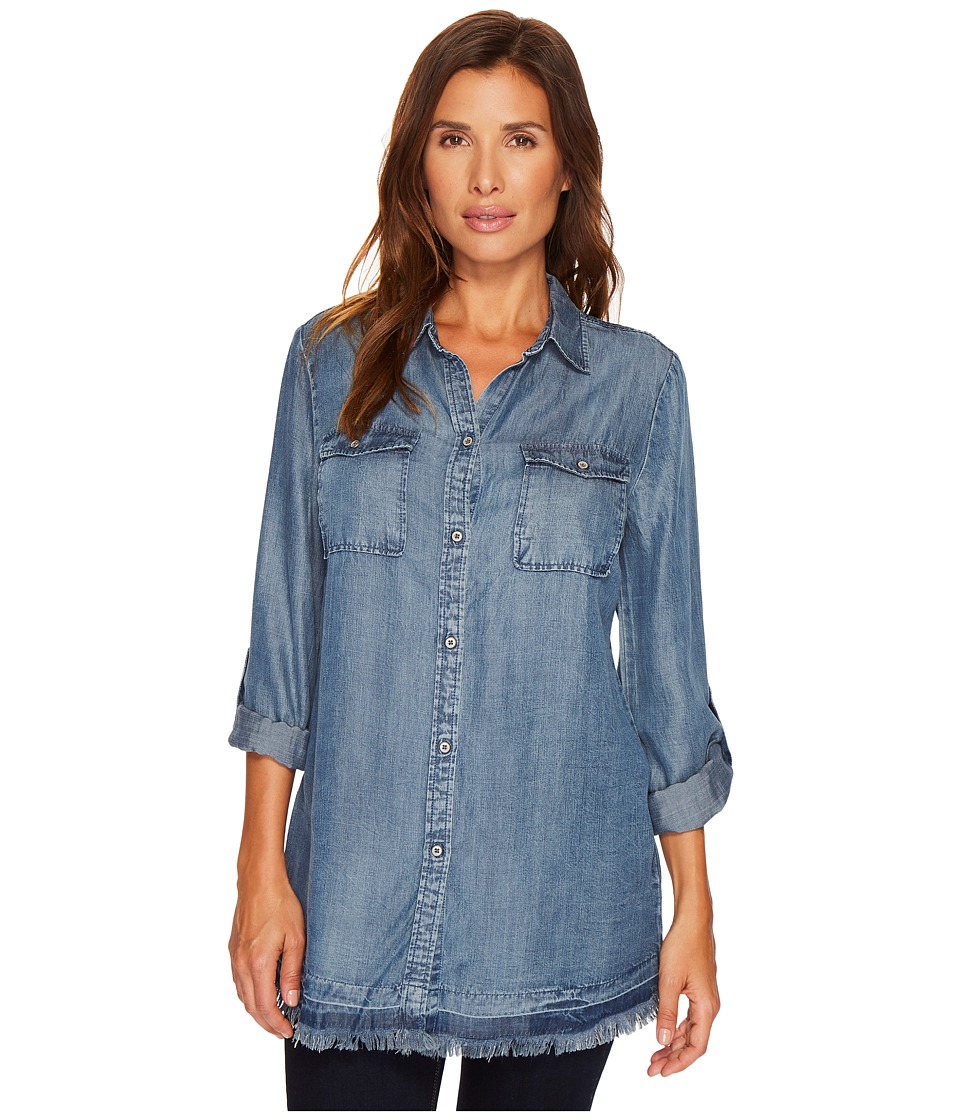 Tribal Denim Shirt w/ Raw Edge Detail (Medium Wash) Women