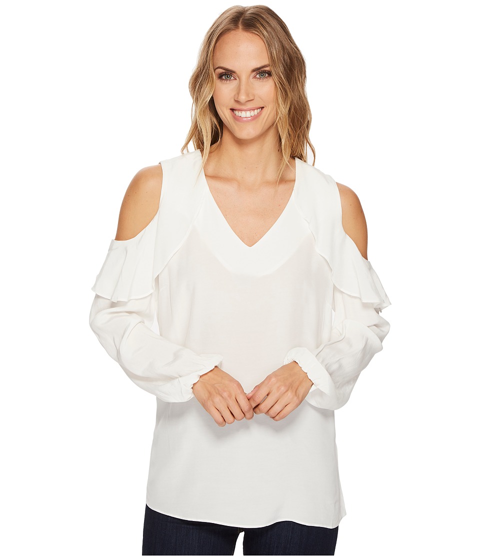 Tribal Long Sleeve Woven Ruffle Cold Shoulder Blouse (Cream) Women